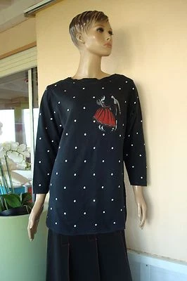 PULL SWEAT TUNIQUE NOIR A POIS BLANC DE MARQUE * KOOKAI * T38/40 NEUF - Photo 1/4