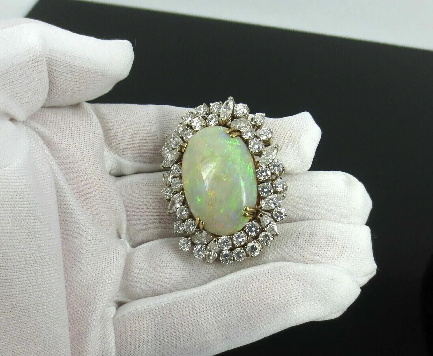 4Ct Oval Lab-Created Fire Opal Diamond Unisex Brooch Pin 14k Yellow Gold Plated