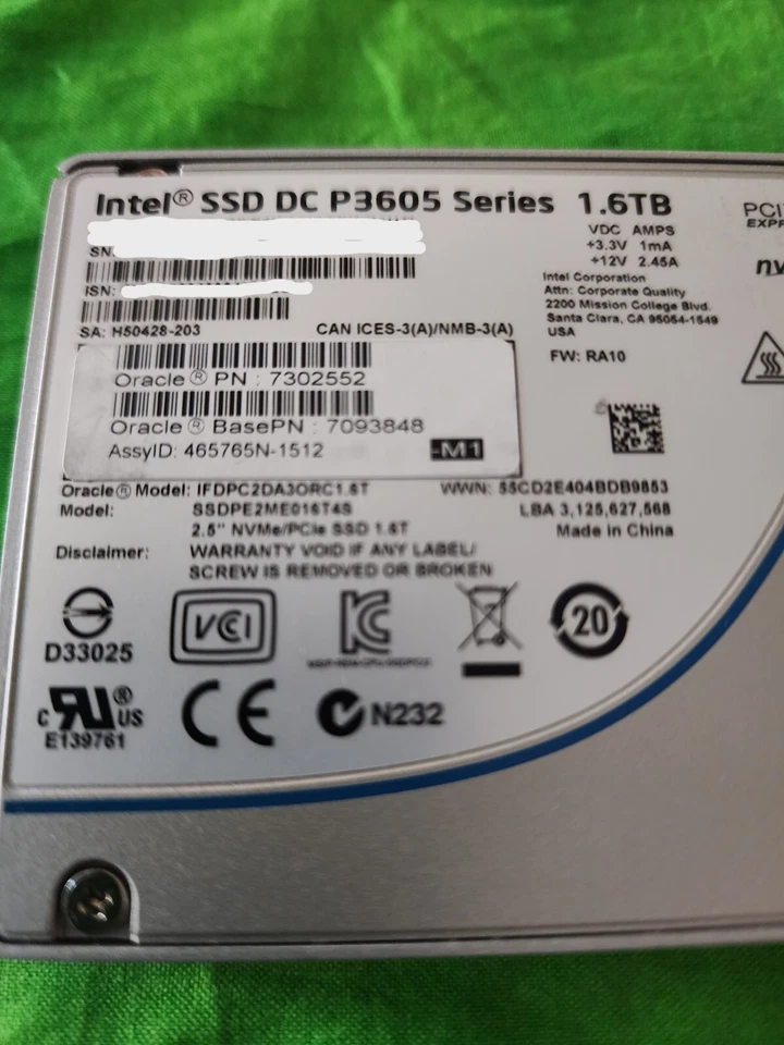 Oracle Intel DC P3605 1.6TB NVMe 2.5' 7302552 7093848 SSDPE2ME016T4S - Image 2 of 3