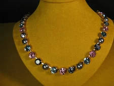 MARIANA JEWELRY NECKLACE SWAROVSKI GRAY BLUE PINK CRYSTALS PEARL Rose Gold Plate
