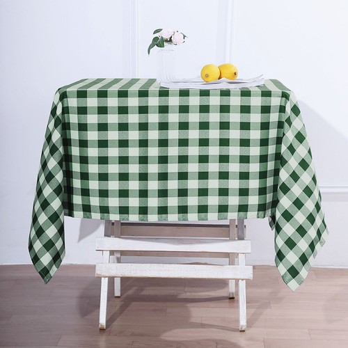 Green White Buffalo Plaid 54" Square Polyester Tablecloth Picnic Country Linens