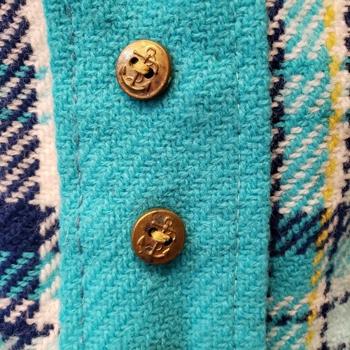 Vtg 70s Girls 4T Plaid Skirt Teal Navy Cotton Nylon Sears Anchor Buttons Retro - Picture 3 of 6