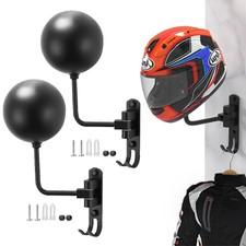 Pack de 2 soportes para casco de moto con doble gancho y soporte para guantes 180 grados
