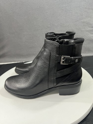 Anne Klein Lucille Ankle Boots Booties Women SZ 7 Moto Black Leather Straps Zip - Picture 6 of 15