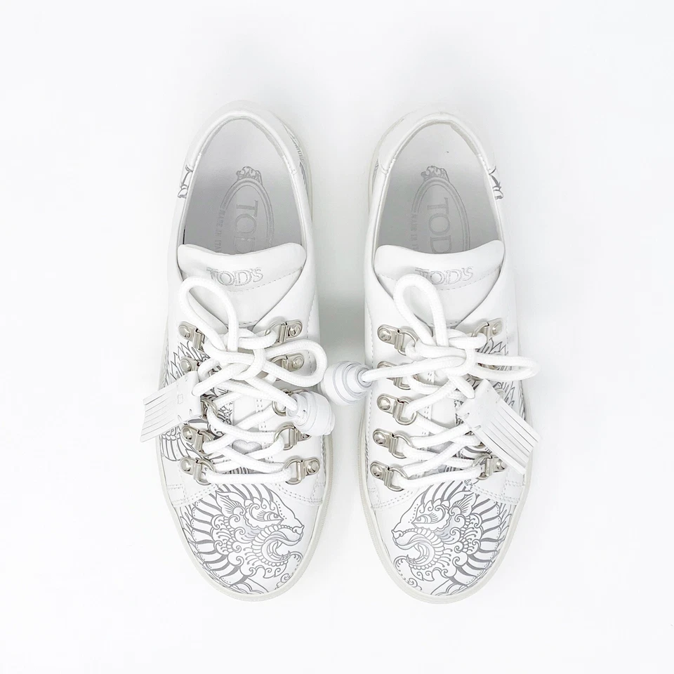 Tods Mujer Saira Hunjan Zapatillas de Cuero Blanco Inspiradas en Tatuajes, Talla 6, UE 36.5 Foto 2 de 4