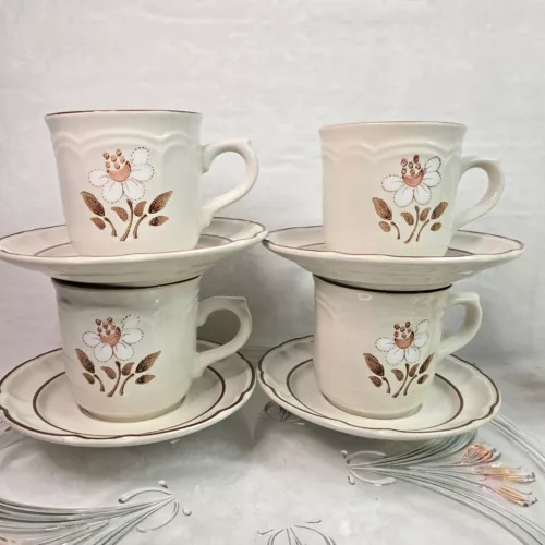 Vintage Set of 4 Cumberland Mayblossom Stoneware Cups & Saucers Japan