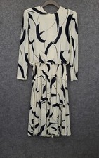 Vintage NUIT Midi Dress Womens 14 Blouson Long Sleeve Shoulder Pads White USA