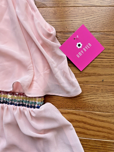 NEW Girls Pink Chiffon Amy Byer Party Dress NWT Size 16 Rainbow Sequin Detail - Picture 5 of 6