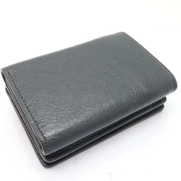 Auténtica Mini Cartera Clásica BALENCIAGA Cuero Gris Oscuro Triple Enviada desde Japón Foto 4 de 4
