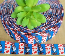 1 Inch (1 YD) Cat In The Hat Grosgrain Ribbon Dr. Seuss Hair Bow Cat Lanyard 