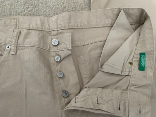United Colors of Benetton Flat Front Denim Pants Mens 34x34 Khaki - Picture 2 of 4