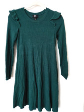 Iz Byer Sweater Dress Crew Neck Long Sleeve w Shoulder Ruffle Green XS #13739