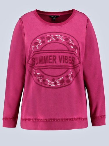 Ulla Popken Magnolia Red Summer Vibes Embroidered SWEATSHIRT Sizes UK 20 to 38 - Picture 2 of 5