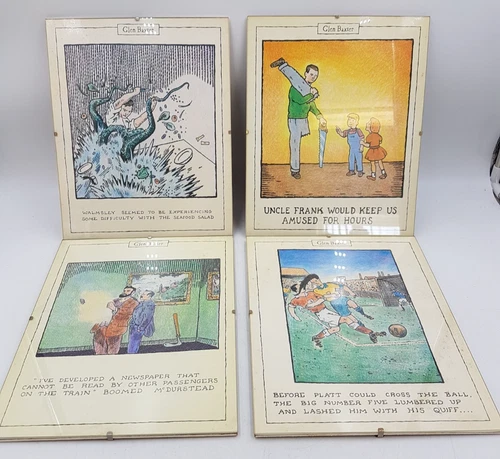 Vintage Glen Baxter Set of 4 Framed Prints Nonsense Humour A4 Size