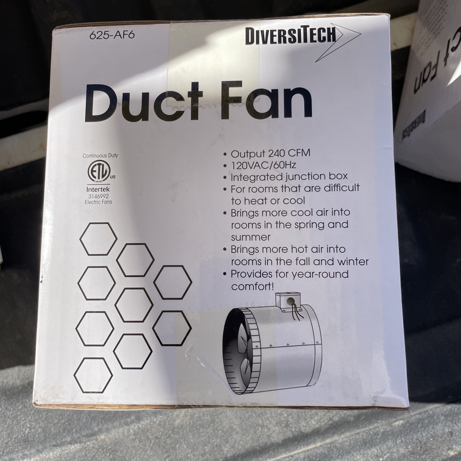 BRAND NEW DIVERSITECH 625-AF6 Duct Fan Air Booster 6” Air Conditioner S28817