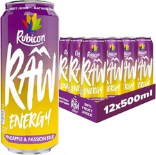Rubicon RAW 12 Pack Pineapple & Passion 500ml Energy Drink, 20% Real Fruit Juice