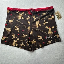 Lazy One Womens Chocolate Moose Alaska Boxer Sleep Shorts NWT Size XL