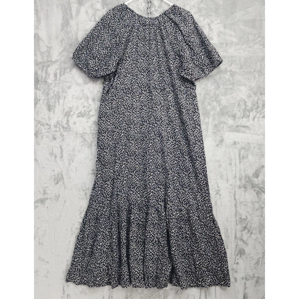 Old Navy Dress Womens XL Black White Floral-Print Puff-Sleeve All-Day Maxi Swing - Image 4 of 4
