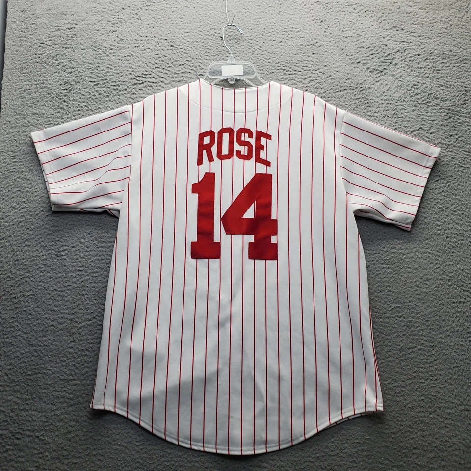 Majestuosa camiseta de béisbol abotonada de los Philadelphia Phillies Pete Rose #14 para hombre Foto 2 de 4