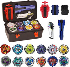 Battling Burst Gyro Toy Set Gift 12 Burst Spinning Tops 2 Two Way Launchers Grip