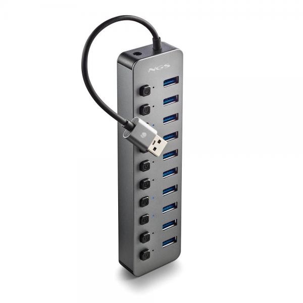 Ngs Hub Usb 3.0 5Gbps A 10 Porte Ihub10 Con Switch E Alimentatore Esterno - Immagine 3