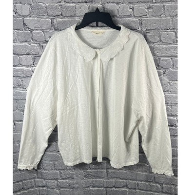 WoolOvers White Organic Cotton Embroidered Petal Collar Top  XXL