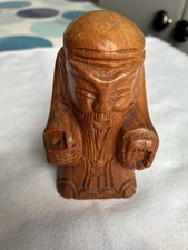 Hand-Carved Wooden Oriental Sage Figurine – Vintage Bearded Scholar Statue