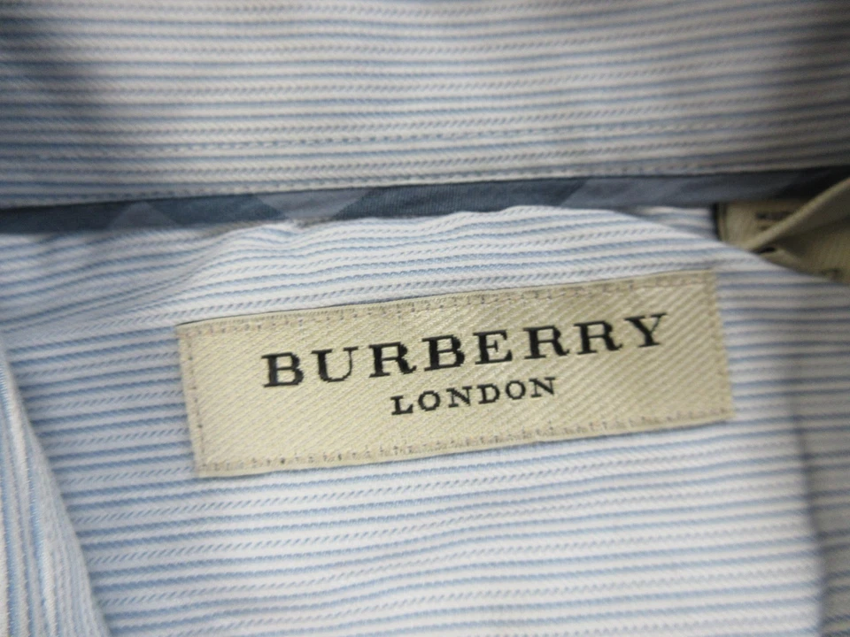 Camisa Burberry London Para Hombre 14.5 Azul Blanco Rayas Algodón Abotonado Túnez Foto 4 de 4