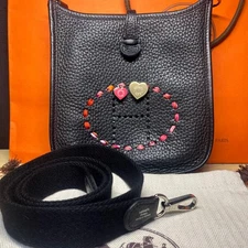 Hermes Heart Charm Silk Twilly Scarf Ring Pink Leather Accessory