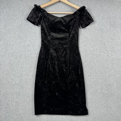 VTG All That Jazz Dress Womens Small Black Crushed Velvet Off Shoulder 90s LBD