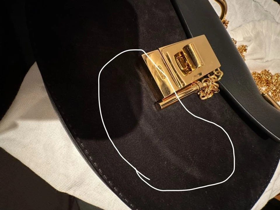 Bolso Bandolera Chloe Drew Cadena Cuero Gamuza Negro USADO Auténtico #S2439 Foto 2 de 4