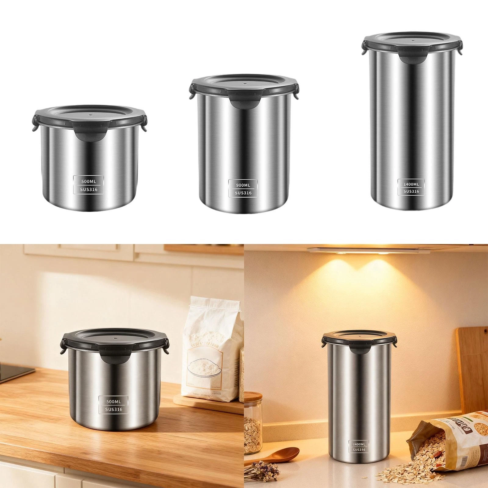 Stainless Steel Canister Kitchen Canister Tea Coffee Beans Container Portable
Opens in a new window