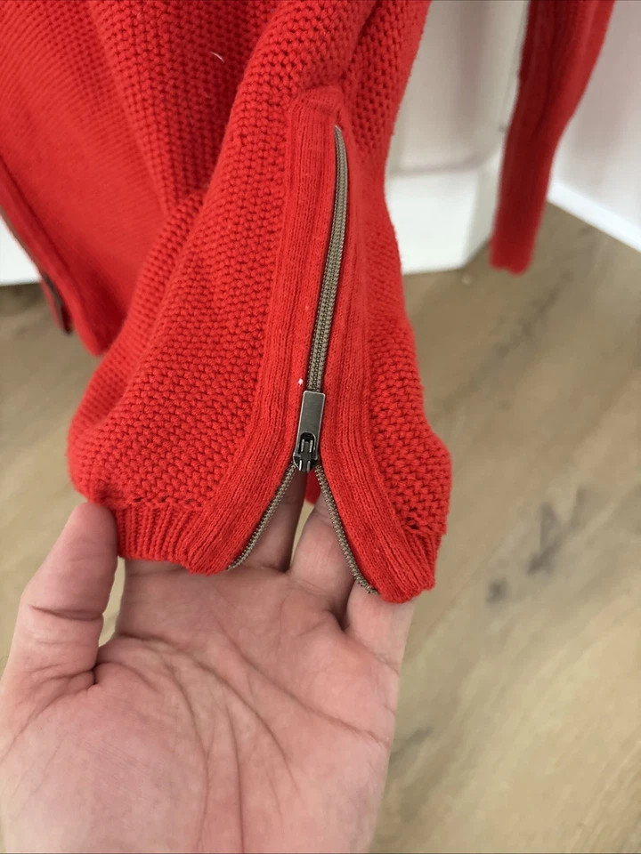 Suéter XS ATHLETA #242913 Universitario Cuello Redondo Tejido Cremallera Lateral Naranja Rojo Foto 3 de 4