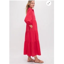 Pomander Place Tuckernuck Mabel Tiered Maxi Dress Size XL Hibiscus Red Lagenlook
