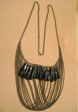 VINTAGE DRAPED MULTICHAIN BLACK ACRYLIC FACET BEADED BIB STATEMENT 25" NECKLACE