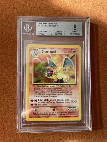 1999 Pokemon Base Set Unlimited #4 Charizard Holo R BGS 8 NM-MT