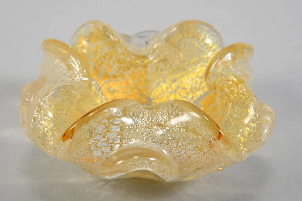 N92Y02- Barovier & Toso Murano Glas Ascher Schale Silber- und Goldstaub