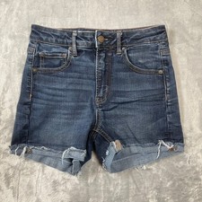 American Eagle Shorts Womens 4 Super Hi-Rise Shortie Dark Wash Raw Hem Denim