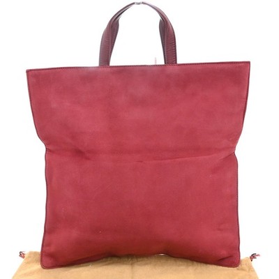 LOEWE Anagram Square Tote Hand Bag Suede Leather Nylon Red GHW Spain 65CA466