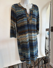 Urban Mango Blue Brown White Shift Dress 3/4 Sleeve Medium (missing belt)