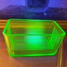 Uranium Glass Green Depression Refrigerator Dish w Lid UV Glow Ribbed Icebox