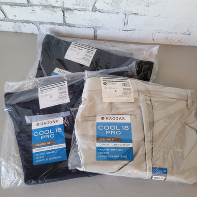 Haggar Cool 18 Pro Pants 34x34 Navy Black Beige String Straight Fit Lot of 3