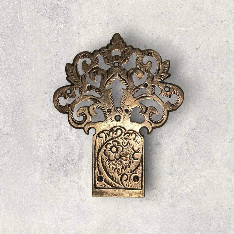 KBC Antique Original Ornate Keyhole Escutcheon Cover Plate Solid Brass 1920s
