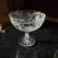 Vintage Cut Crystal Pedestal Compote Candy Dish with Pinwheel Star Pattern — listing 4