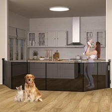 Upgraded 120 inch Retractable Baby Gates Extra Wide with Support Rod, 34" Tal...