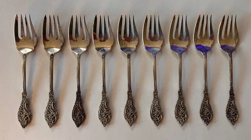 Reed & Barton Florentine Lace Sterling Silver Salad Forks — 9 pcs
