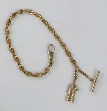 Vintage 11" Long Gold Tone Watch Fob Chain w/Rook Horse Chess Piece Charm