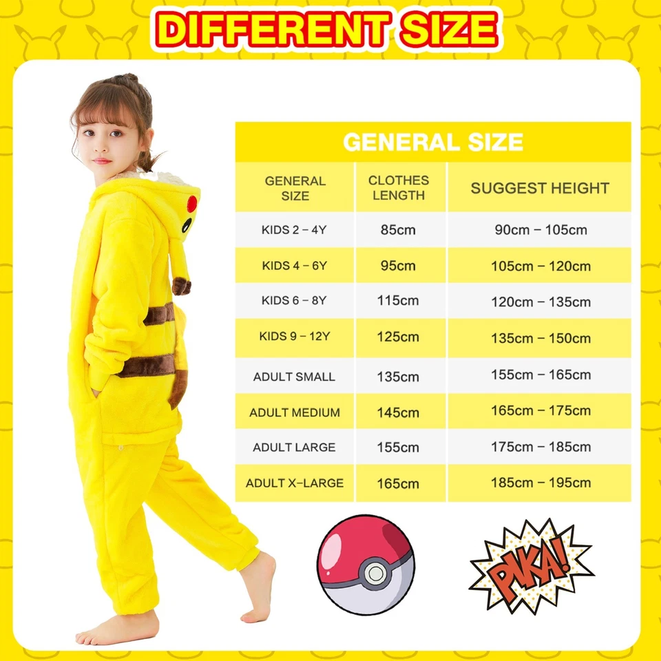 Pikachu Pajamas with Standing Tail for Halloween, Cosplay Costume Jump Suit - Image 4 of 4
