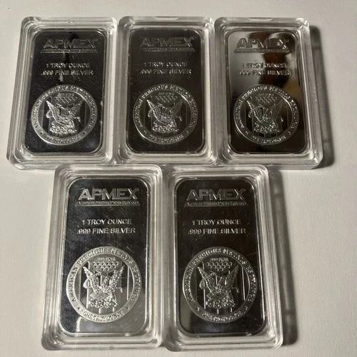 New ListingAPMEX 1 oz. Silver Bars Bullion .999 Lot of 5