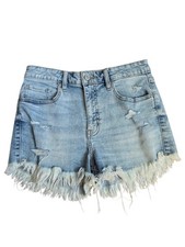Eunina Lulu High Rise Cut Off Distressed Denim Shorts Light Wash Size S